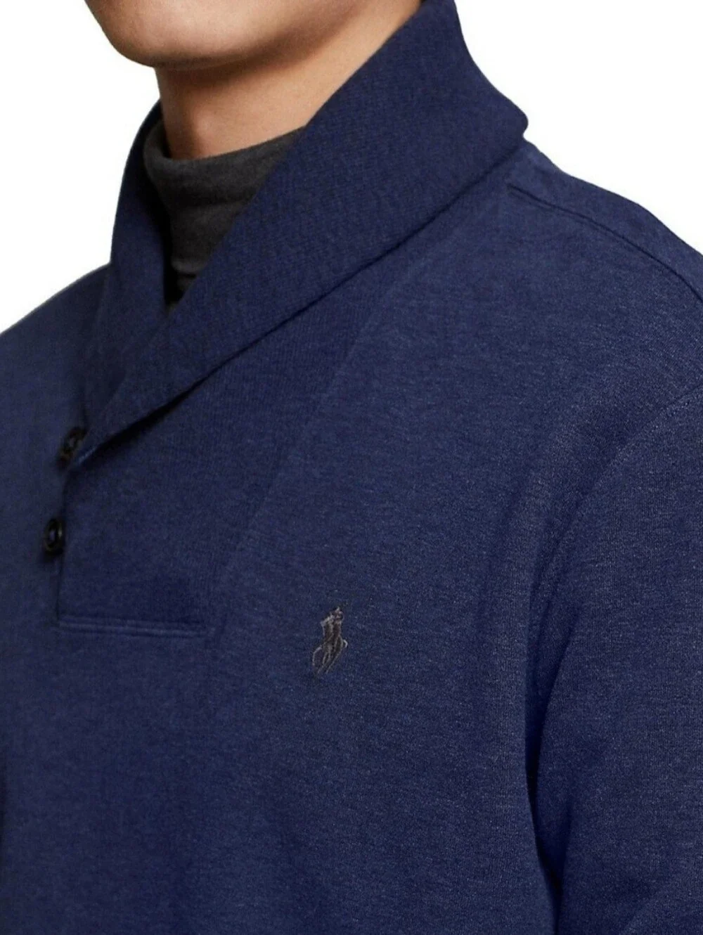 🐎Polo Ralph Lauren Jersey Shawl-Collar Pullover Navy Heather. Y2K QUIET LUXURY